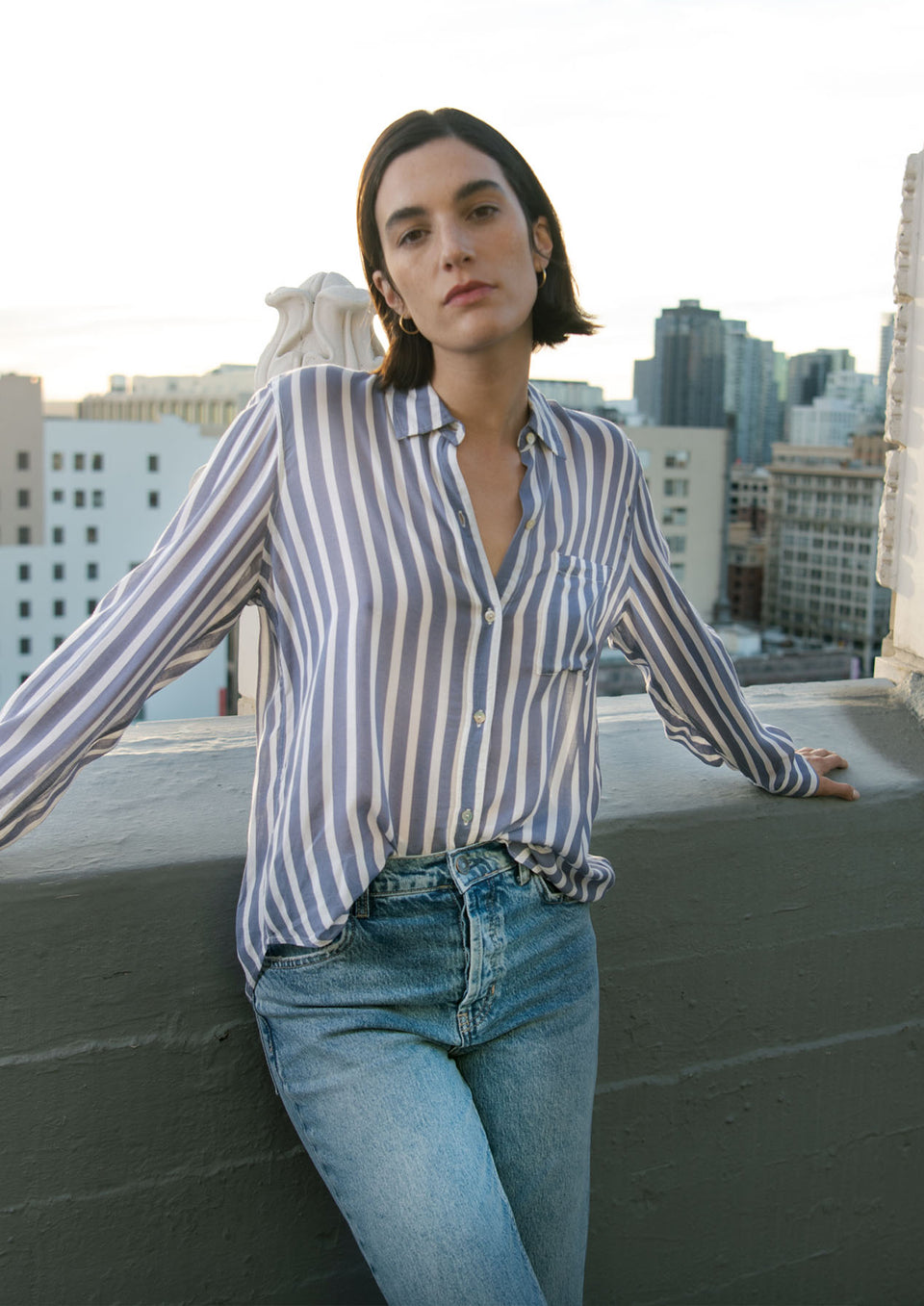 Front editorial image of model wearing Josephine Shirt