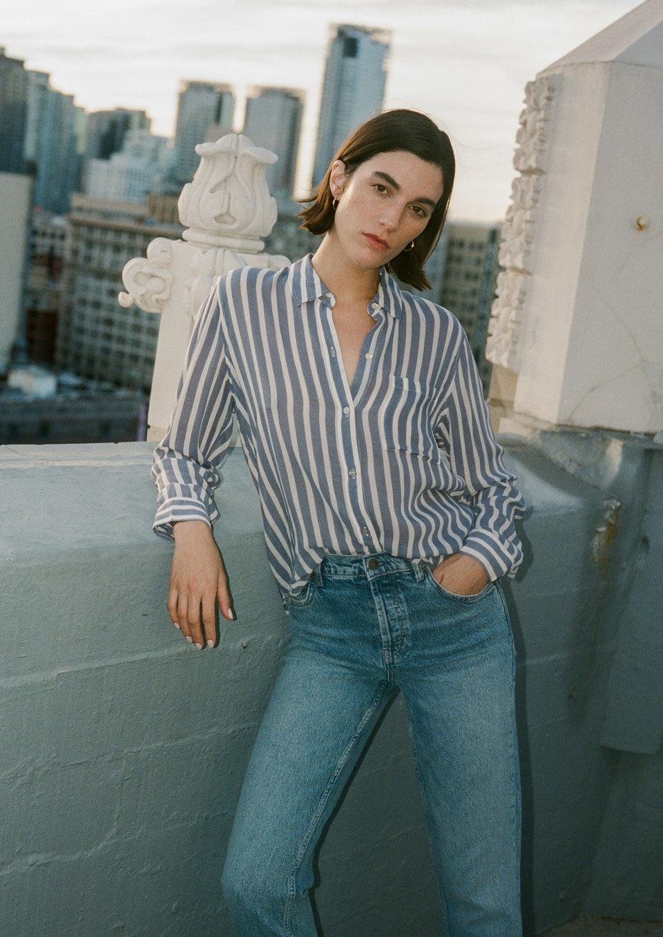 Front full body editorial image of model wearing Josephine Shirt