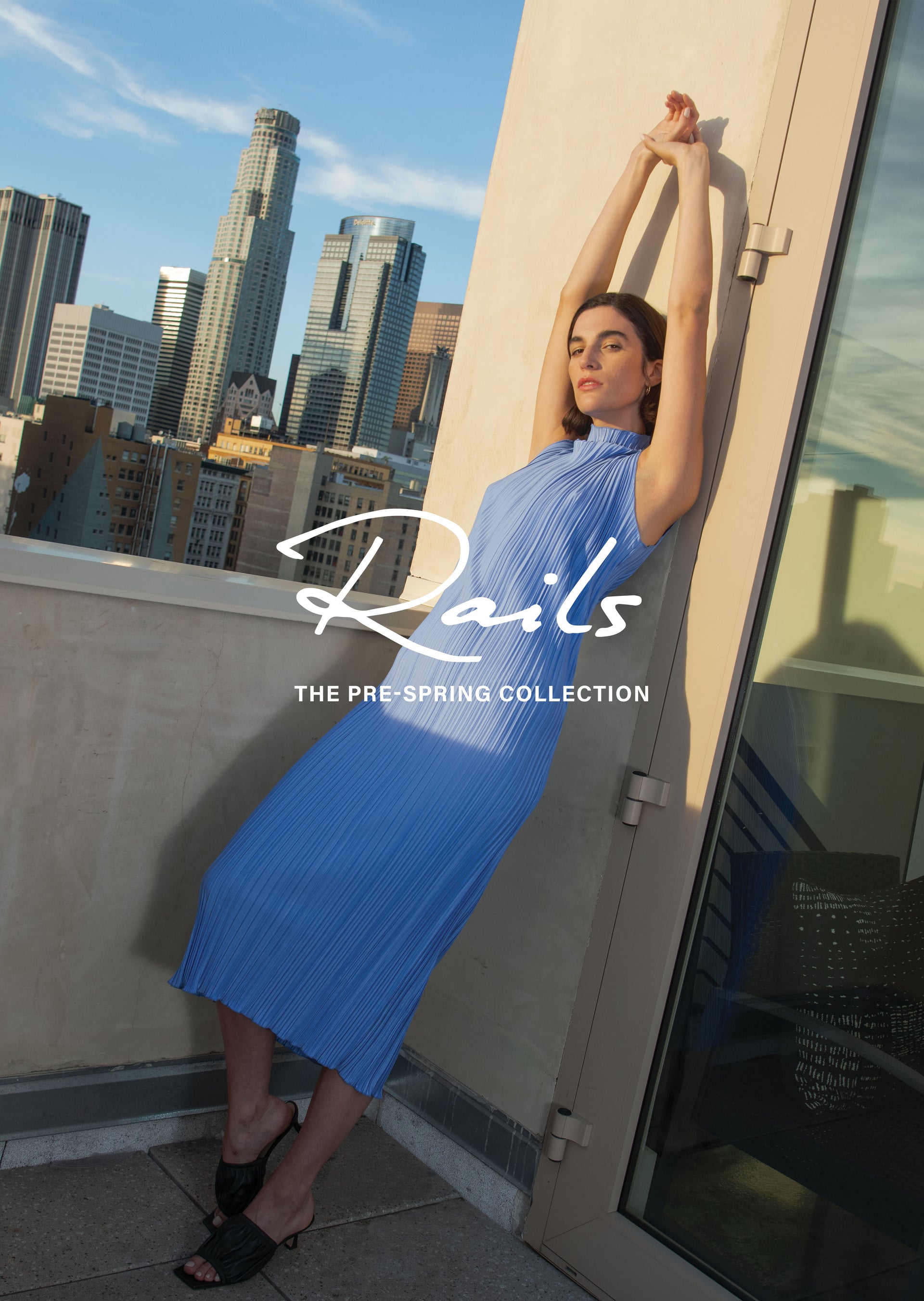 Full body editorial image of model wearing Wakely Dress