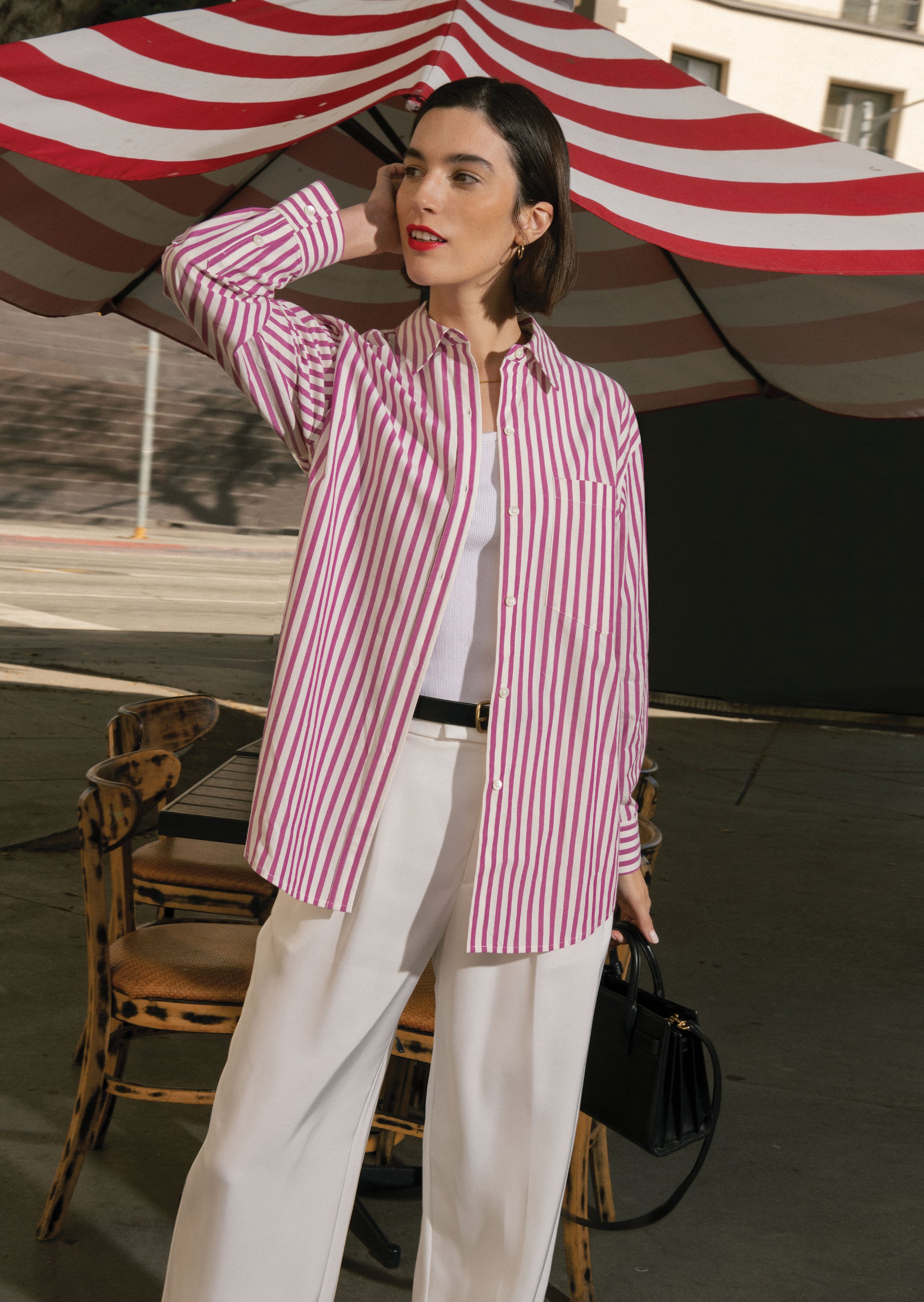 Front editorial image of model wearing Arlo Shirt and Marnie Pant