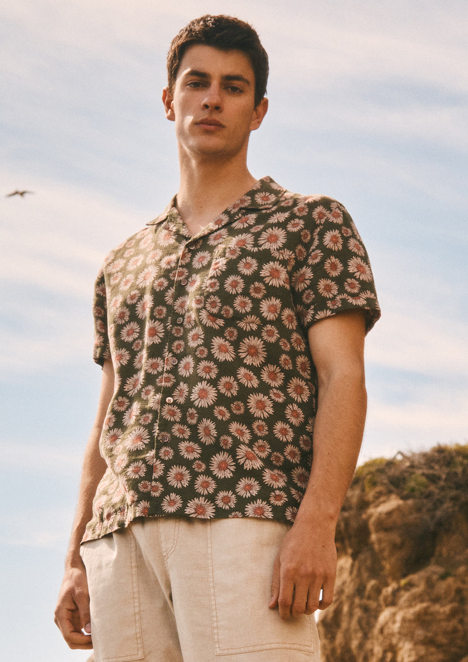 Front editorial image of model wearing Moreno Shirt 