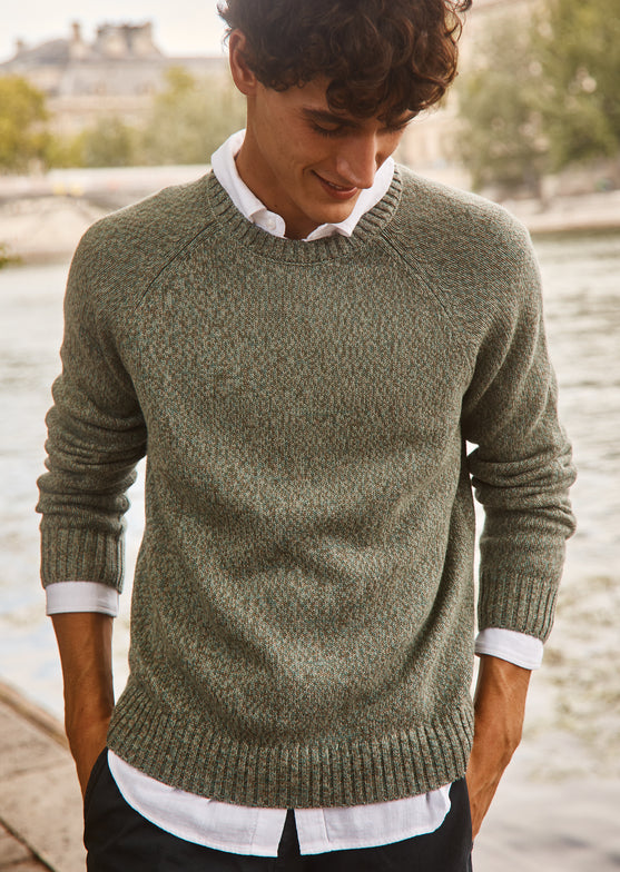 FRONT EDITORIAL IMAGE OF MODEL WEARING DONOVAN SWEATER