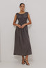 Anastasia Midi Dress With Elastic Scoop Neckline and Sleeveless Design, Laddered Waist Elastic, and Lined Single Tiered Skirt in Chicory Stripe Colorway - Full Body Front View Featured on Model - Video