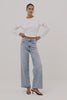 Getty Wide Leg Jean in Light Stretch Denim With High-Rise High-Waisted Fit, Button Fly, and 5-Pocket Styling in Jasper Colorway - Video - Full Body Front View Featured on Model