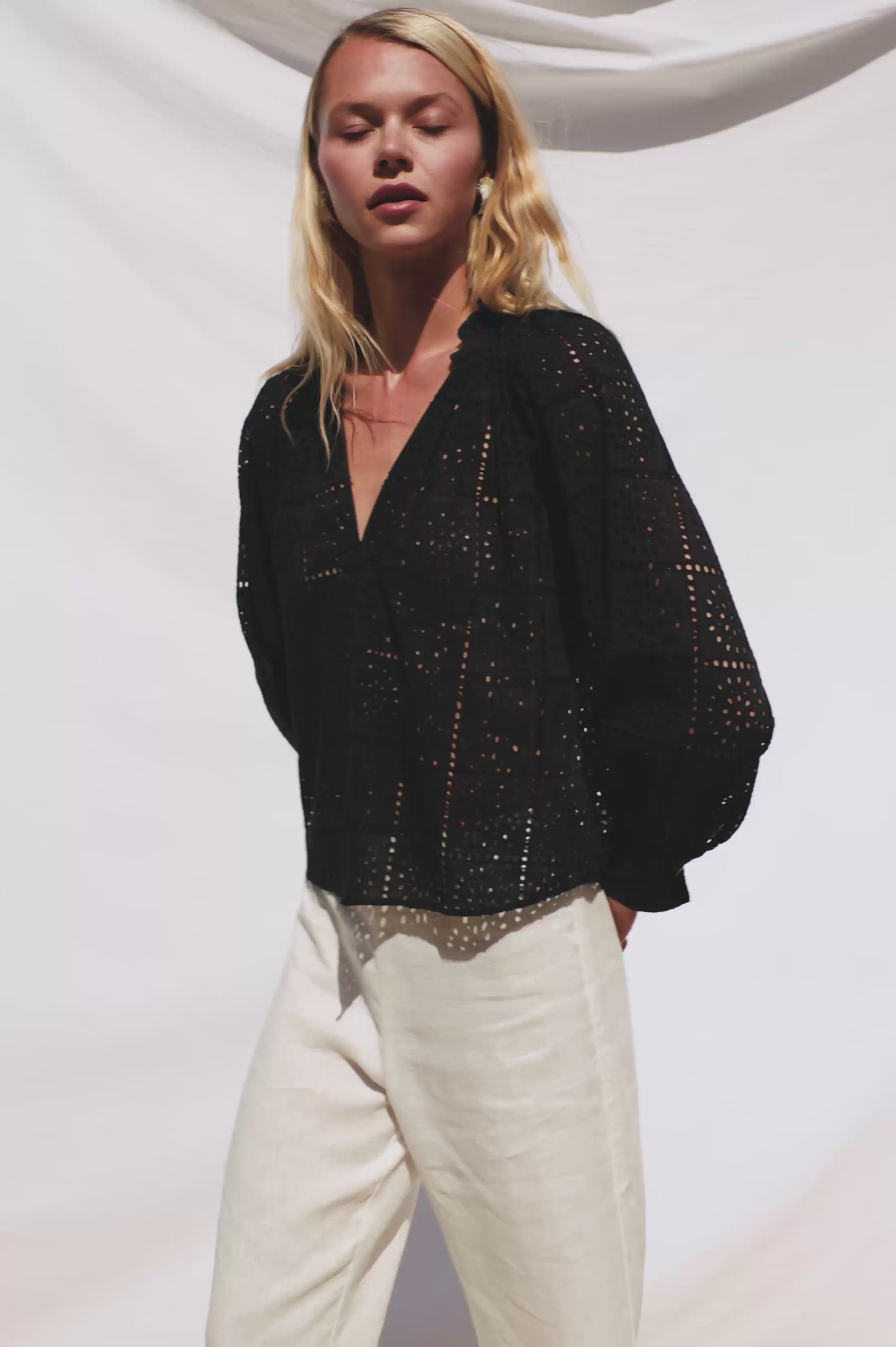 FRANCINE-TOP-BLACK-GRID-EMBROIDERY video