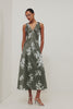 Camellia Midi Dress in Satin-Back Crepe With Bias Cut, Deep V-Neckline, and Wide Shoulder Straps in Lace Floral Colorway - Full Body Front View Featured on Model - Video