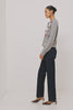 Millie Cardigan in Wool Blend Knit With Slightly Cropped Relaxed Fit, Crew Neck, Front Buttons, Long Sleeves, and Ribbed Trim in Grey Flora Colorway - Video - Full Body Front View Featured on Model