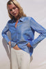 Knox Button-Up Shirt in Linen Viscose With Collar, Front Buttons, Long Sleeves, and Relaxed Fit in Avalon Stripe Colorway - Full Body Front View Featured on Model - Video