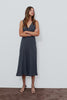 Audrina Midi Dress in Crepe Blend Bias Cut With Plunging V-Neckline in Navy Polka Dots Colorway - Video - Full Body Front View Featured on Model