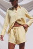 Jenner High-Waisted Short in Unlined Linen With Adjustable Drawstring Waist TIes, Side Pockets, and Relaxed Fit in Sunshine Colorway - Full Body Front View Featured on Model - Video