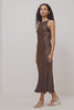 Solene Midi Dress in Satin-Back Crepe With Jewel Neck, and Back Keyhole With Self-Tie in Espresso Colorway - Video - Full Body Front View Featured on Model