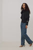 Del Mar Boyfriend Jean in Rigid Drapey Denim With Low-Slung Fit, Wide Relaxed Legs, 5-Pockets, and Button Fly in Upstream Colorway - Video - Full Body Front View Featured on Model