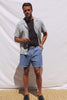 Fielder Button Front Shirt With Short Sleeves and Relaxed Boxy Fit in Marine White Stripe Colorway - Video - Full Body Front View Featured on Model