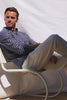 Vance Front Button Shirt in Cotton Blend With Collar, Long Sleeves, and Classic Fit in Navy Ivory Check Colorway - Video - Upper Body Front View Featured on Model