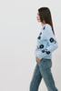 Anise Sweater in Wool Blend With Contrast Floral Motifs, Crew Neckline, Long Sleeves, and Relaxed Boxy Fit in Winter Blue Floral Colorway - Video - Full Body Front View Featured on Model