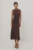 Jordan Midi Skirt in Stretch Mesh With Velvet Flocked Details, A-Line Fit, Full Lining, and Elastic Waistband in Chocolate Polka Dot Colorway - Lower Body Front View Featured on Model - Video