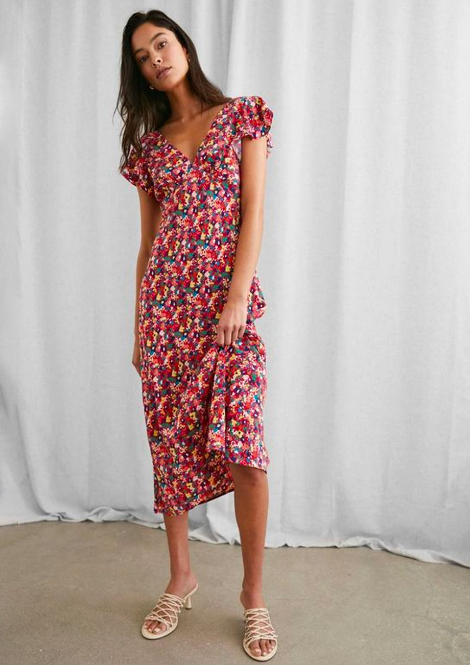 FRONT FULL BODY IMAGE OF MODEL WEARING KENZ DRESS