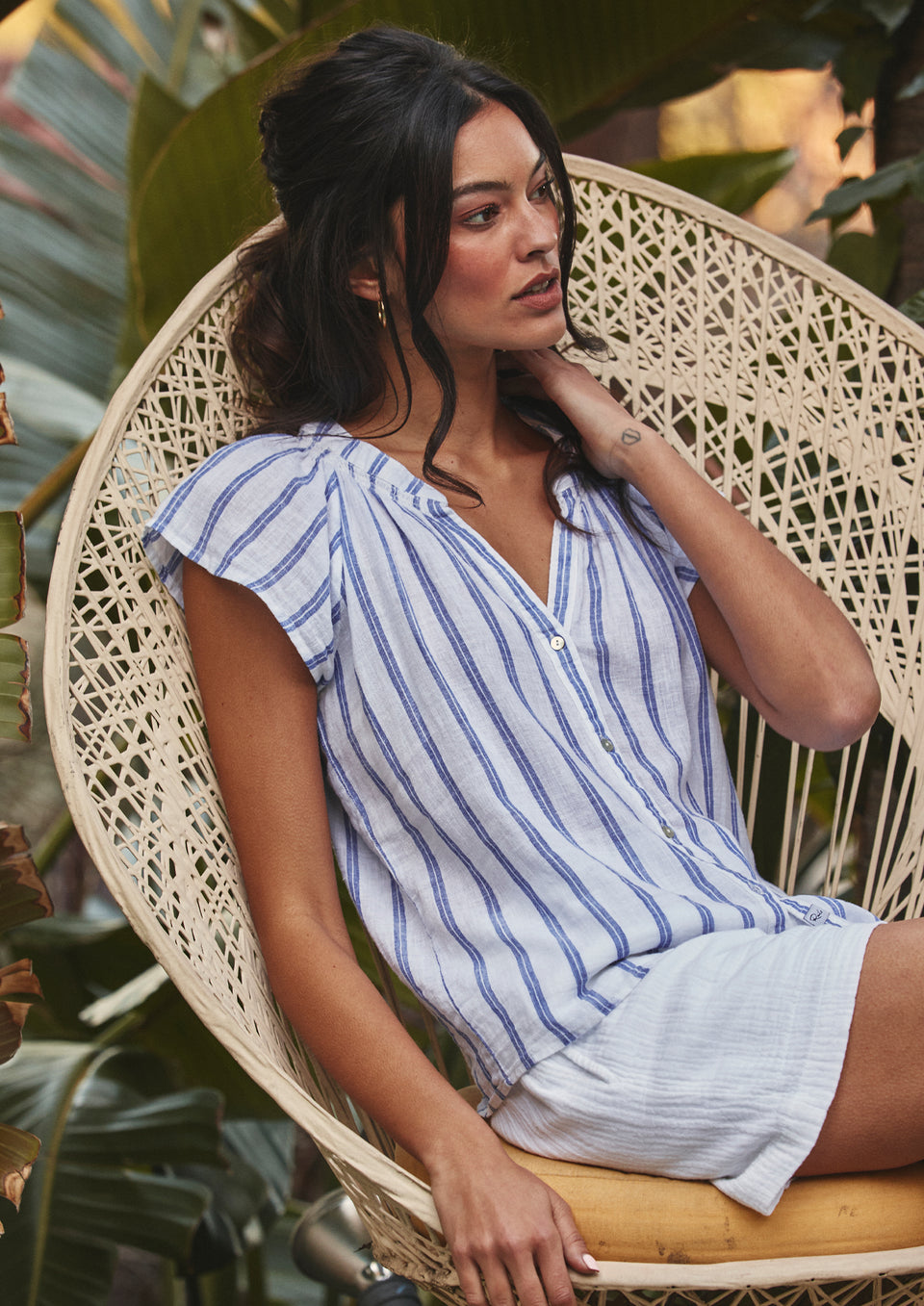 Editorial image of model wearing Alena Top and Leighton Short