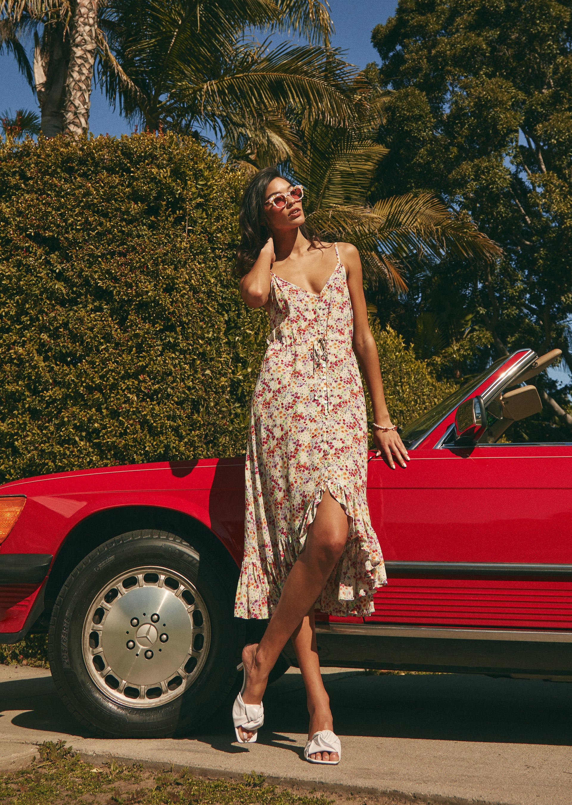 Front full body editorial image of model wearing Frida Dress