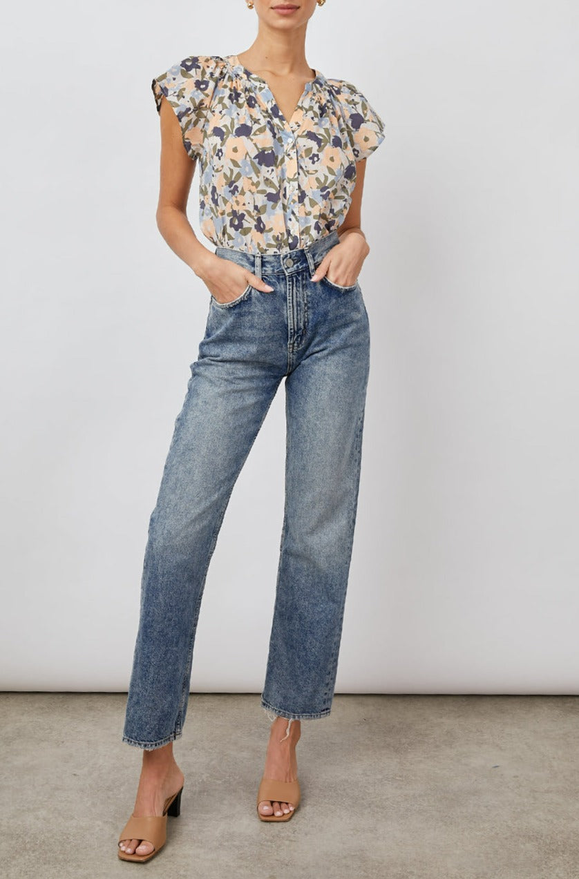 ALENA MOD FLORAL SHORT SLEEVE BLOUSE-FULL FRONT BODY