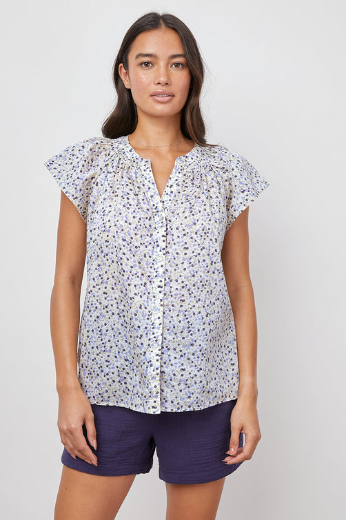 ALENA WATERCOLOR BUDS BLOUSE- FRONT UNTUCKED