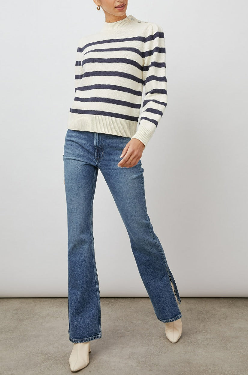 ALLIE SWEATER IVORY NAVY STRIPE - FRONT FULL BODY