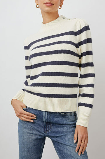 ALLIE SWEATER IVORY NAVY STRIPE - FRONT BODY
