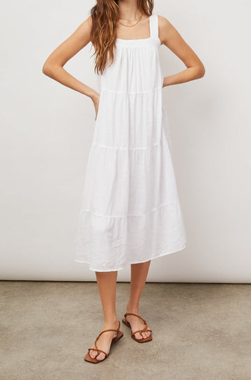 Amaya Bright White Tank Dress - full front body hands on hips