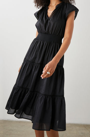 AMELLIA DRESS TRUE BLACK LACE DETAIL - FRONT IN MOTION
