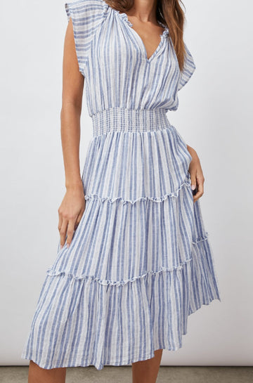 AMELLIA NEW HAVEN STRIPE TIERED SHORT SLEEVE DRESS- FRONT