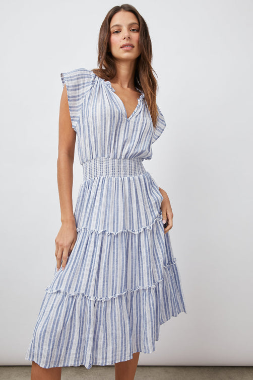 AMELLIA NEW HAVEN STRIPE TIERED SHORT SLEEVE DRESS- FRONT
