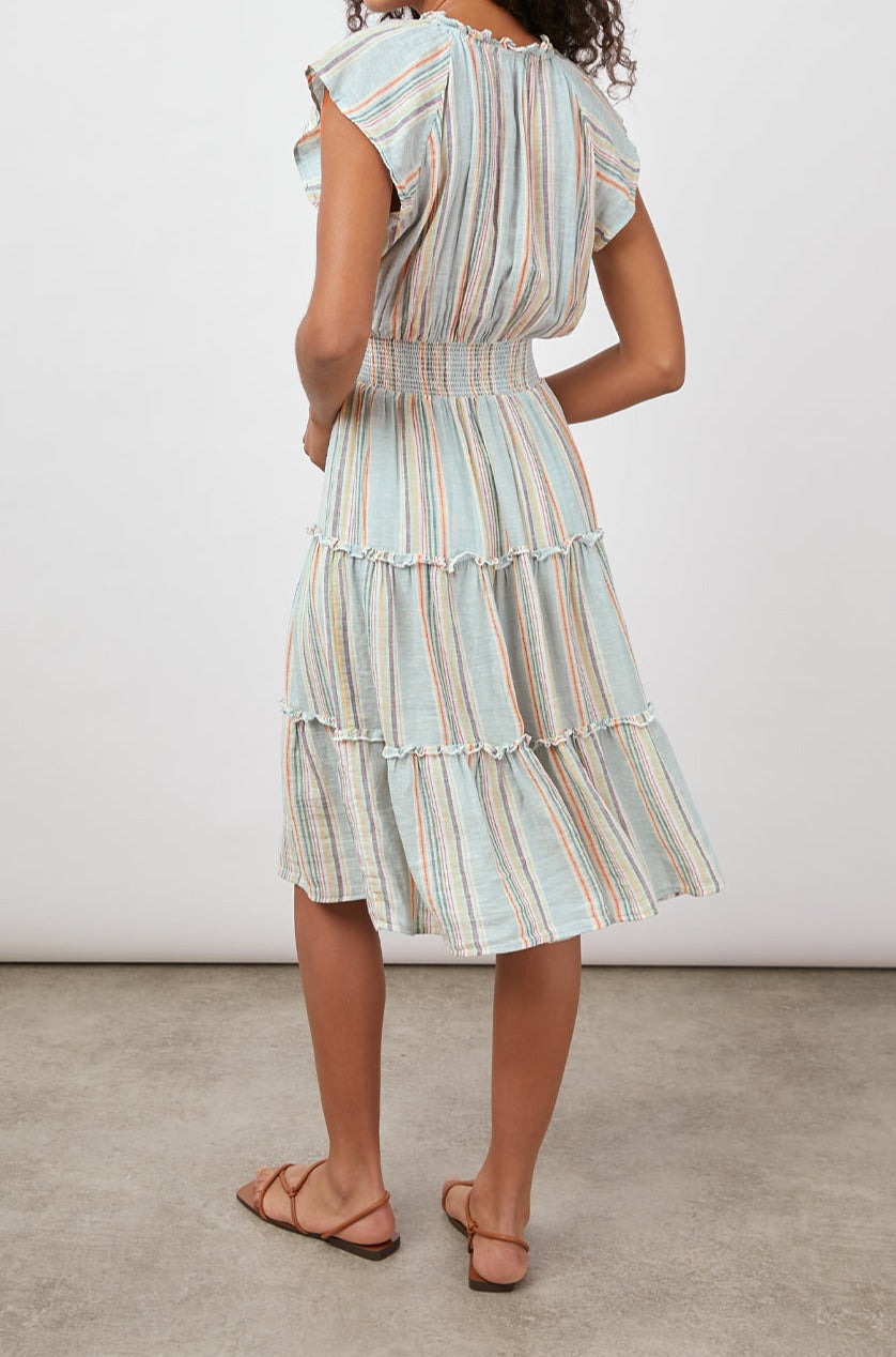 AMELLIA SAG HARBOR STRIPE TIERED SHORT SLEEVE DRESS-FULL BACK