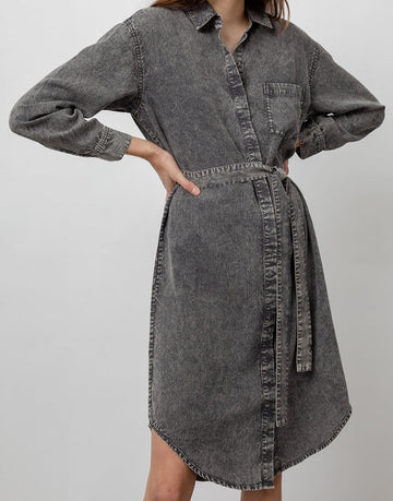 Ames Black Acid Wash Long Sleeve Dress - front