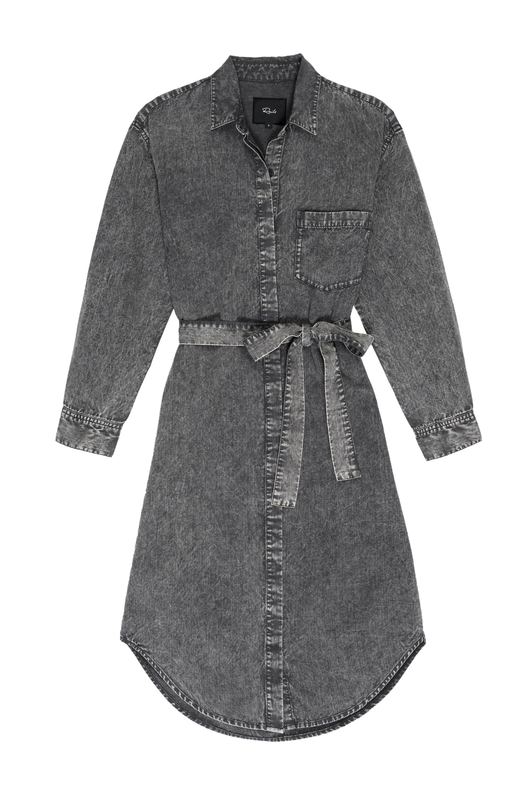 Ames Black Acid Wash Long Sleeve Dress - flat