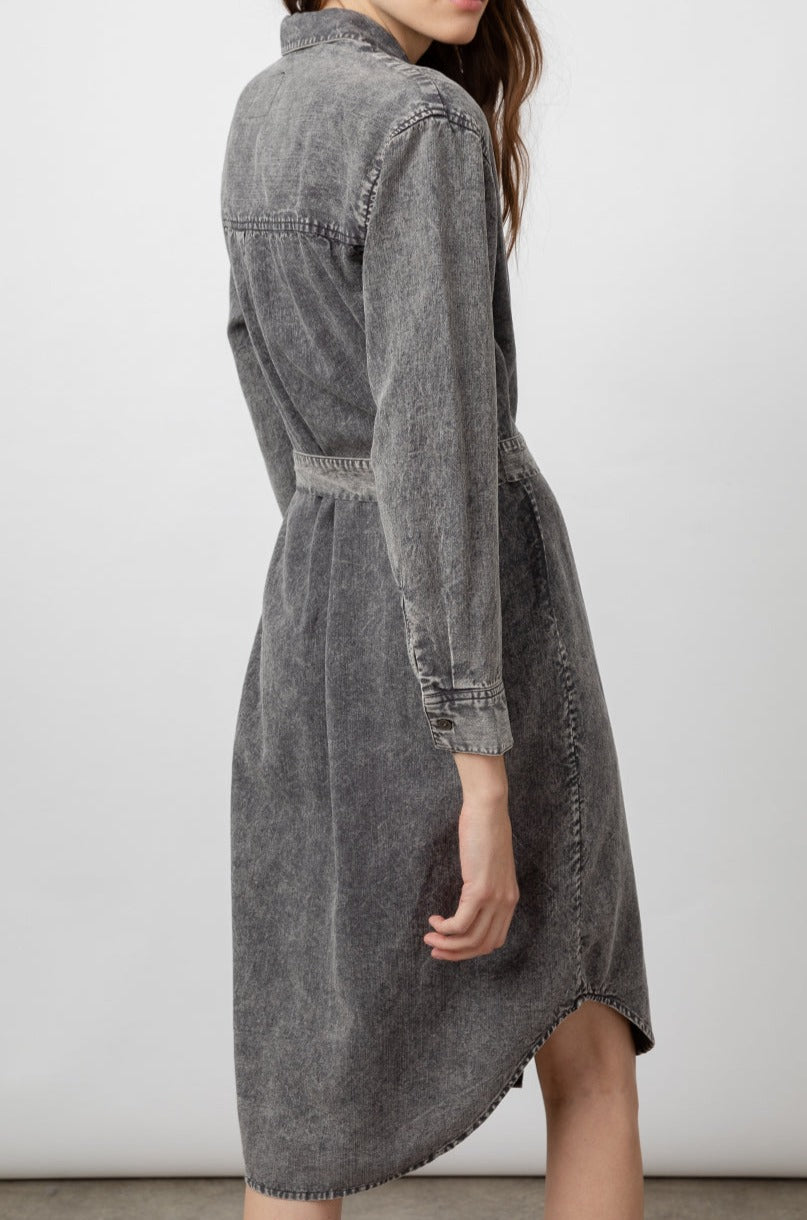 Ames Black Acid Wash Long Sleeve Dress - back angle