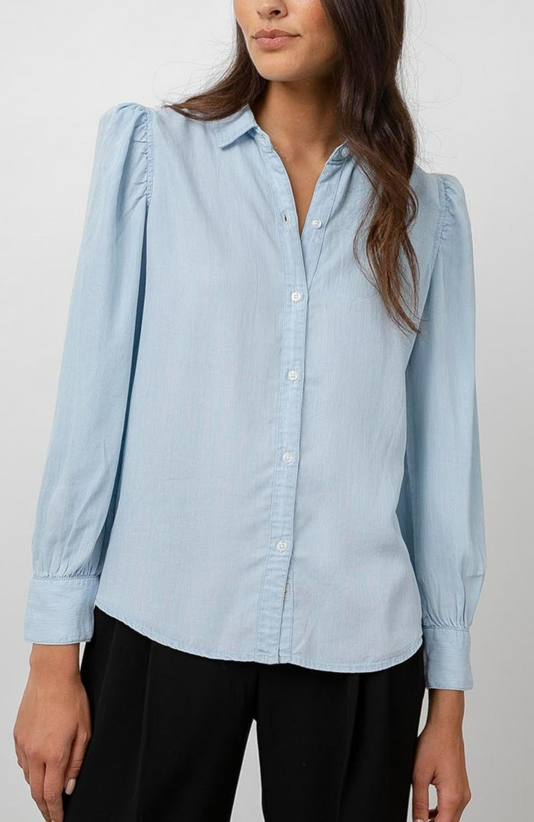 Angelica Light Vintage Button Down Long Sleeve Shirt - front untucked