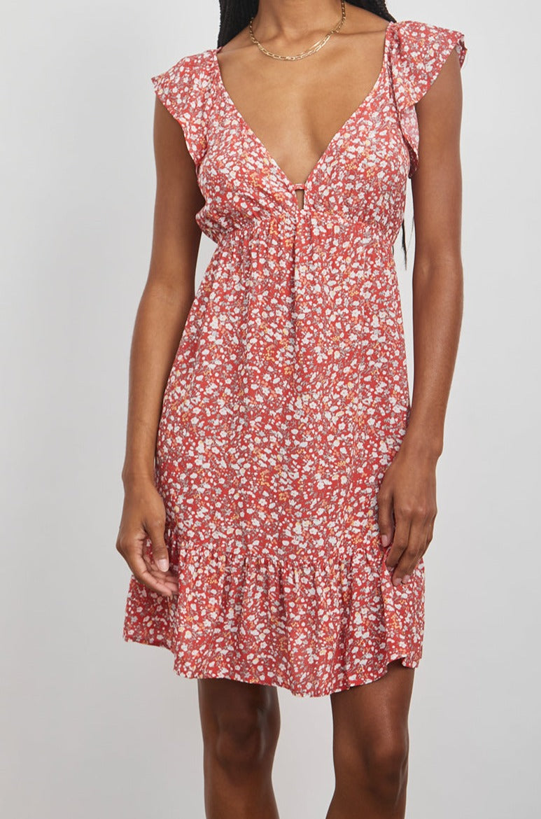 ANIKA RED DITSY FLORAL DRESS-FRONT