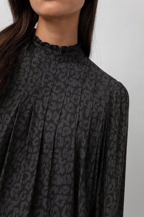 Ariana Charcoal Batik Cheetah Blouse- detail