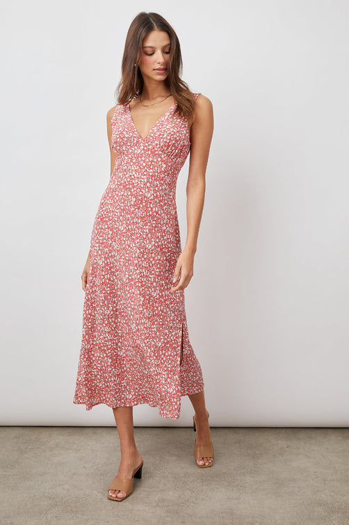 AUDRINA RED DITSY FLORAL DRESS- FRONT