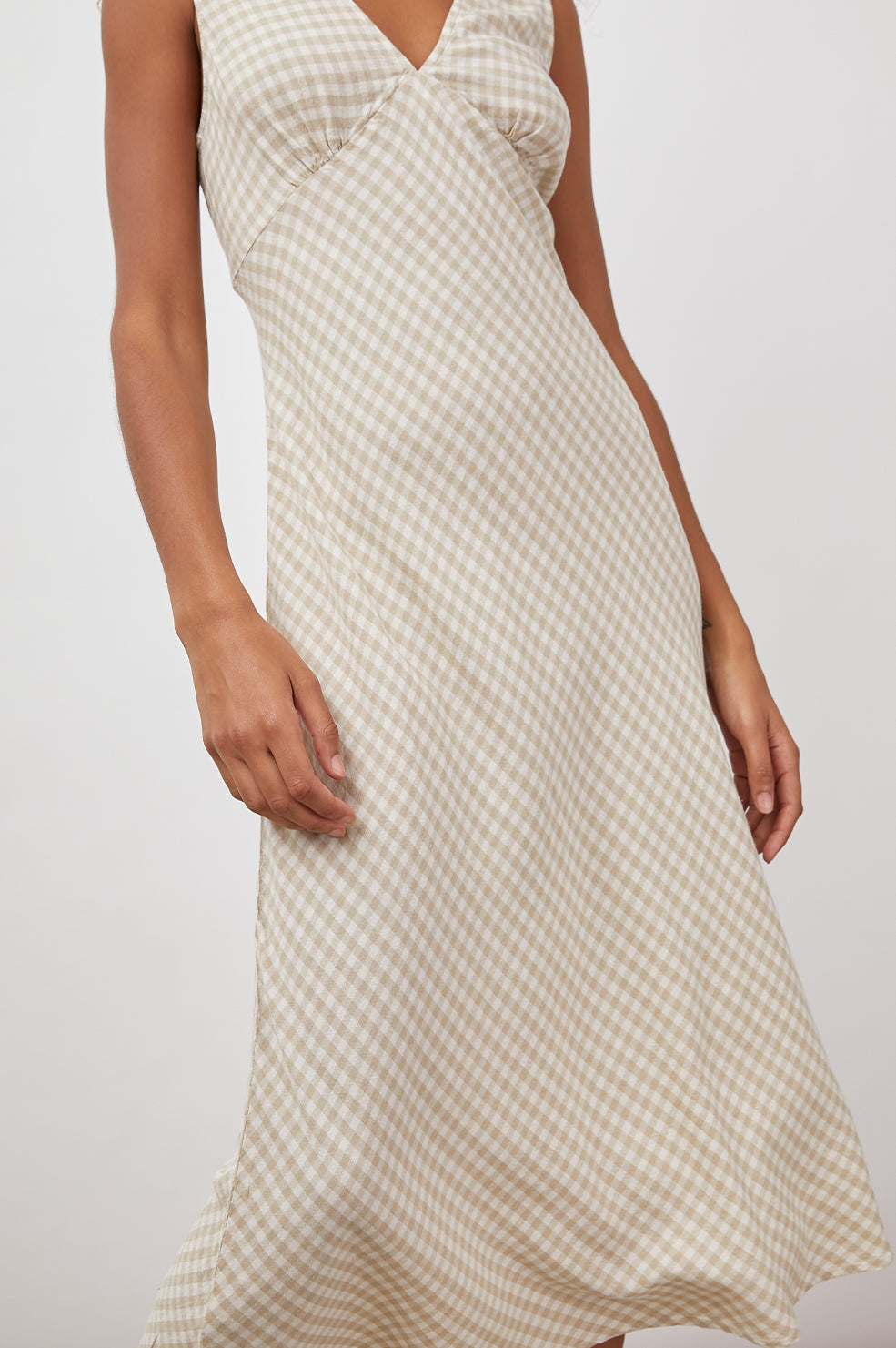 AUDRINA SAND GINGHAM DRESS- DETAIL