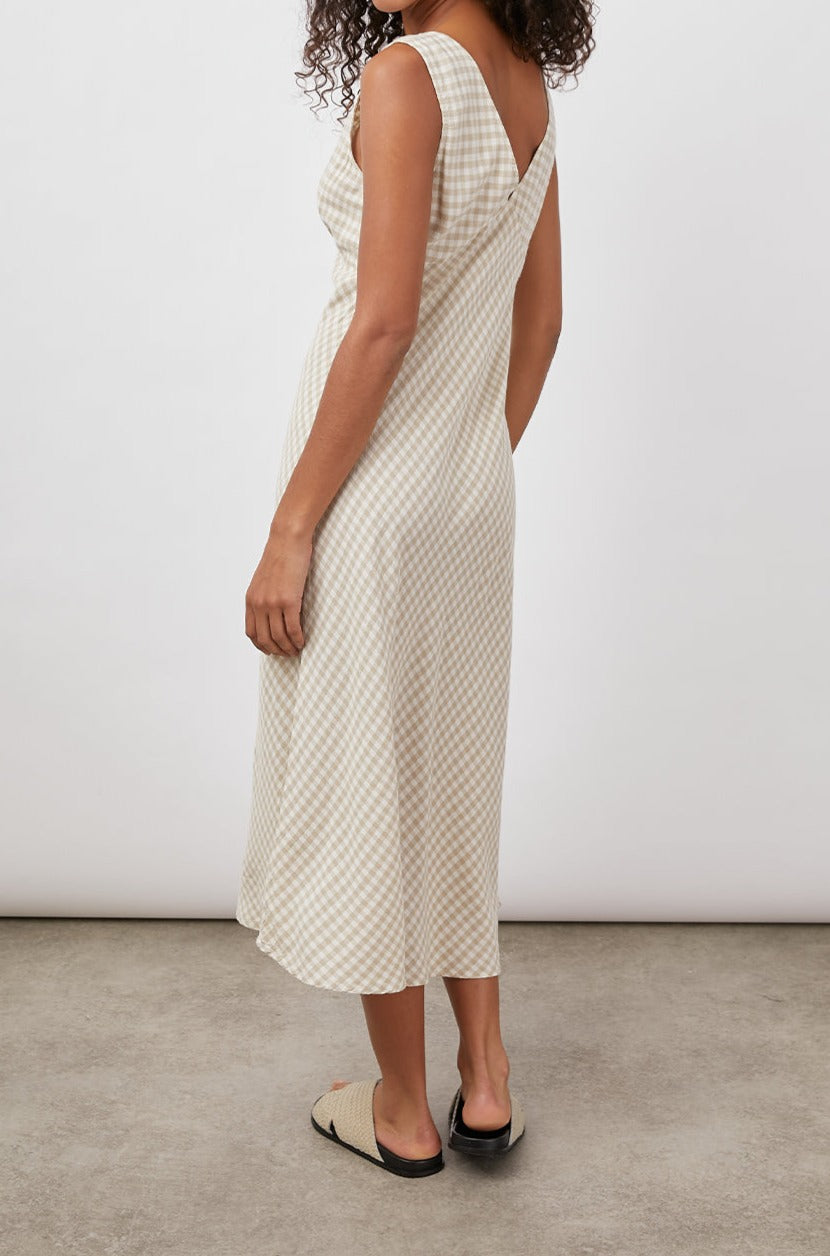 AUDRINA SAND GINGHAM DRESS- BACK