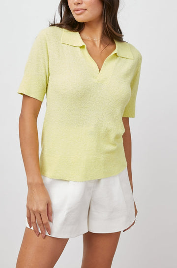 AUGUSTA LEMON MOUSSE COLLARED V NECK SHORT SLEEVE- FRONT