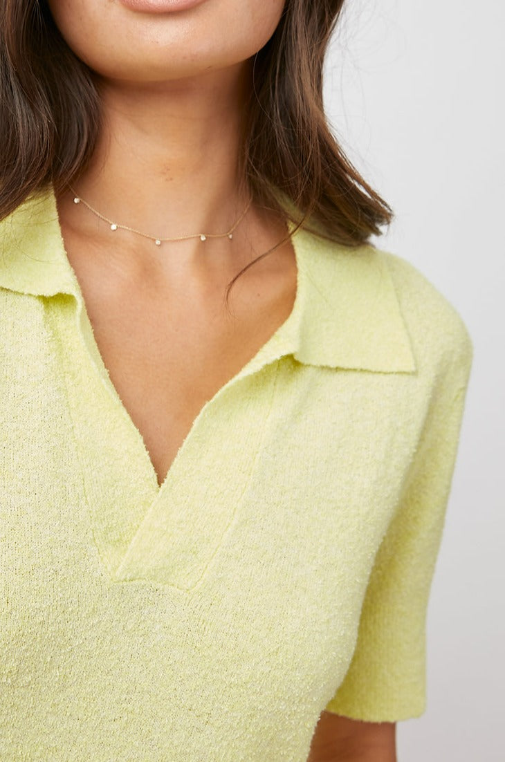AUGUSTA LEMON MOUSSE COLLARED V NECK SHORT SLEEVE- DETAIL