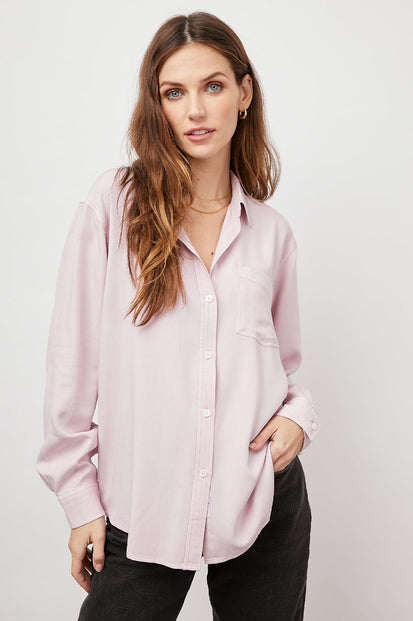 BARRETT DUSTY ROSE LONG SLEEVE BUTTON DOWN- FRONT UNTUCKED