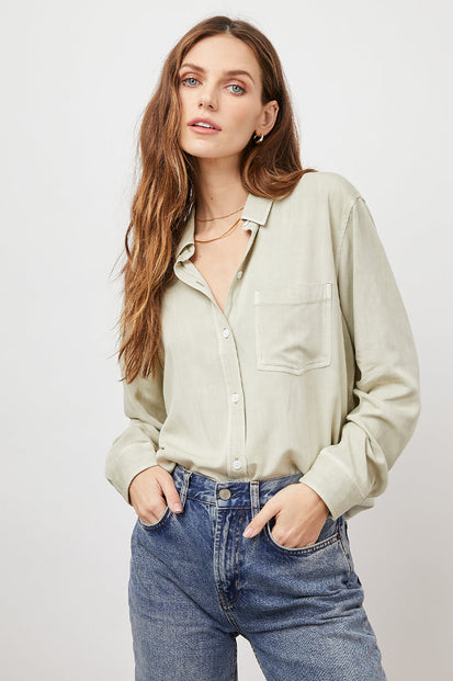 BARRETT LIGHT OLIVE LONG SLEEVE BUTTON DOWN- FRONT TUCKED IN