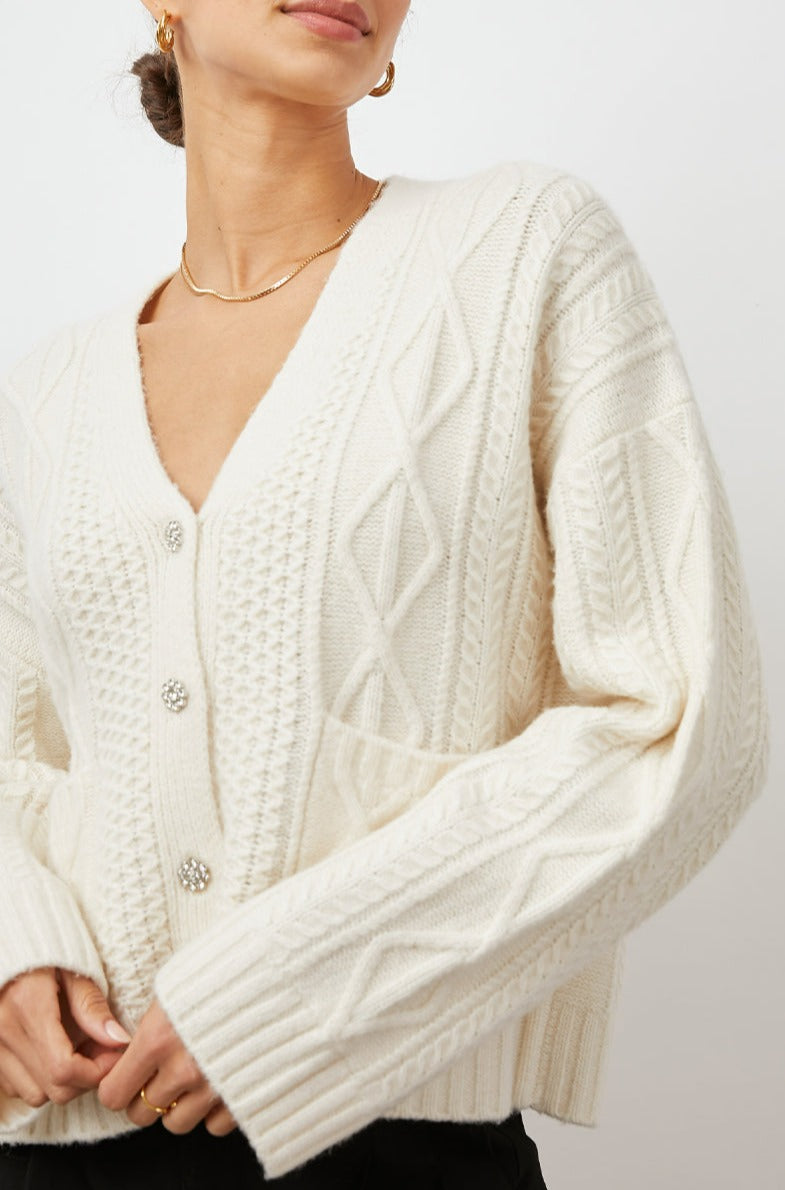 BIXBY IVORY CARDIGAN-FRONT IN MOTION