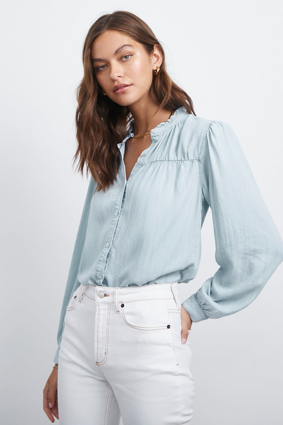CAMILLE LIGHT VINTAGE LONG SLEEVE SHIRT- FRONT TUCKED IN
