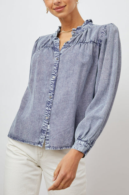 CAMILLE SAPPHIRE ACID WASH TOP- FRONT