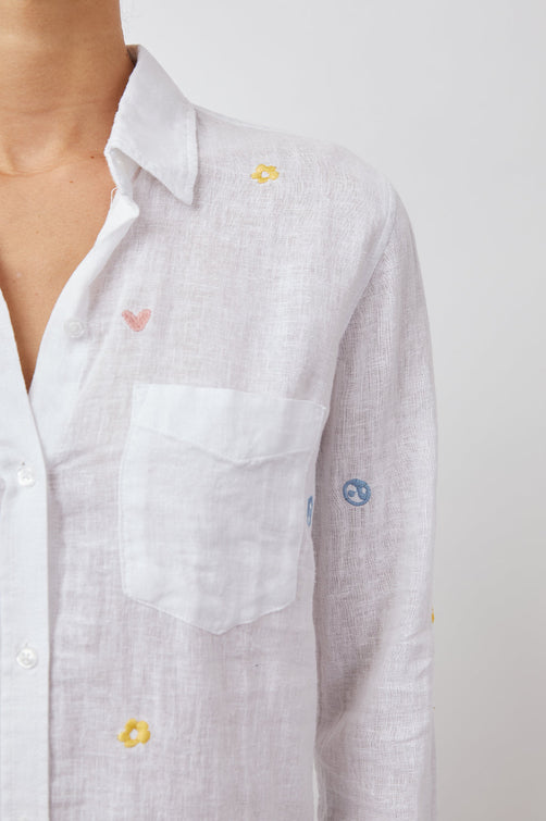 CHARLI PEACE AND LOVE EMBROIDERY LONG SLEEVE BUTTON DOWN-DETAIL