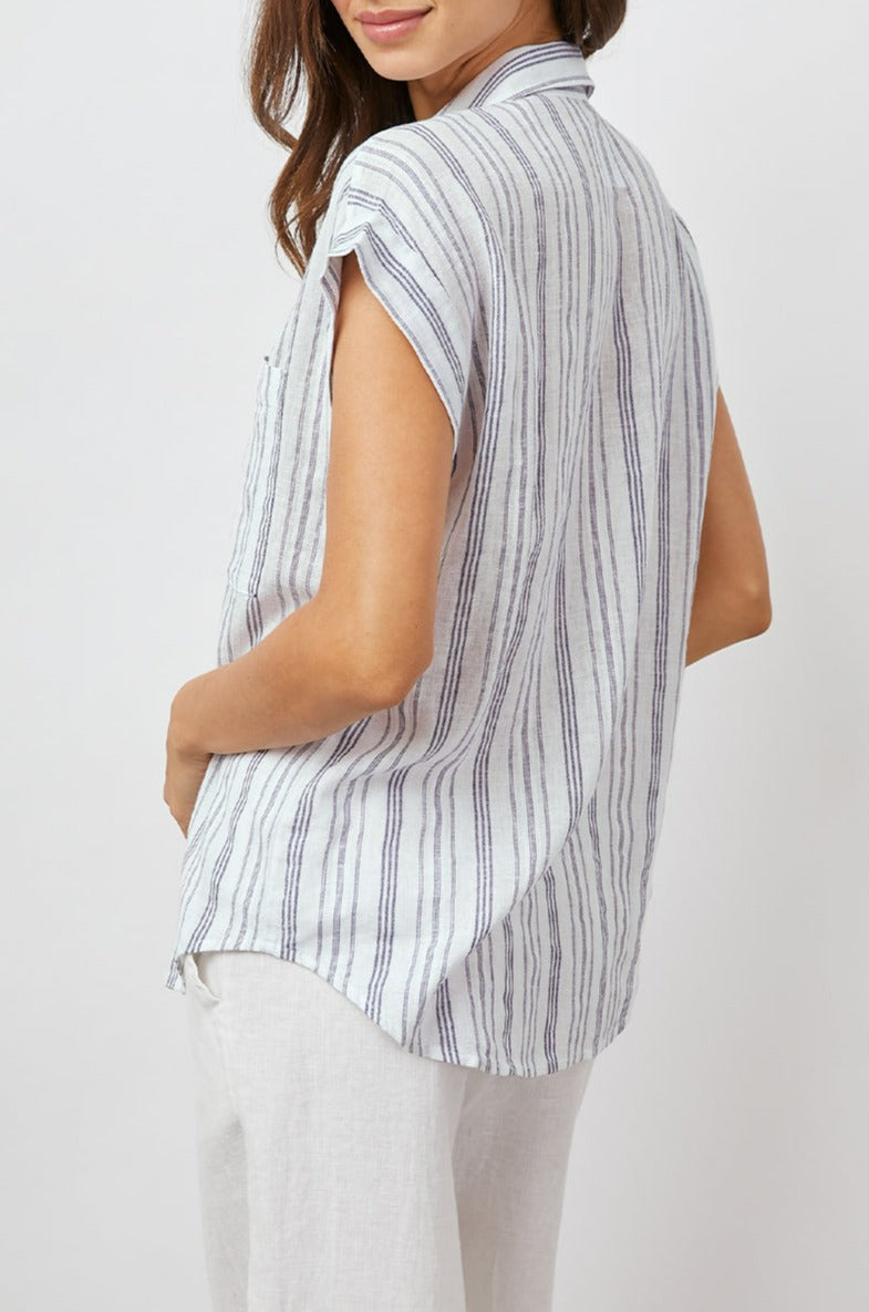 CITO CAPE MAY STRIPE SHORT SLEEVE BUTTON DOWN-BACK ANGLE